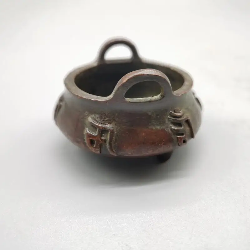 Buddhism Tibet Old Bronze Fengshui Copper Cornucopia Binaural Incense Burner Six word truth Censer