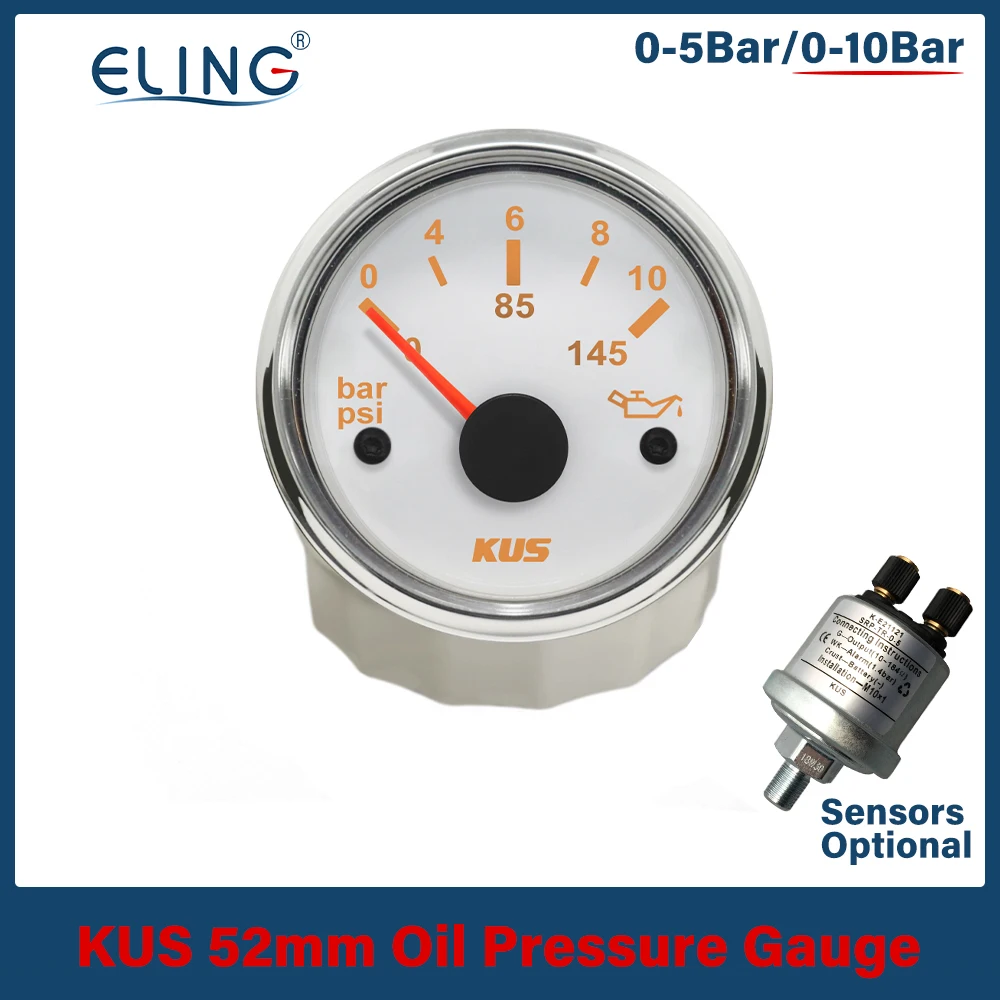 

KUS 52mm 0-5Bar 0-10Bar Oil Pressure Gauge Car Boat 0-75Psi 0-145Psi Red Yellow Available Backlight Oil Pressure Sensor