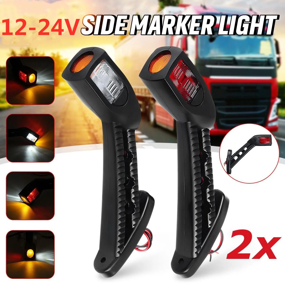

1pair 3 face 10-30V Truck Trailer Auto 4 LED Side Marker Lights Stop Lamp Indicator Light Turn Signal Light Red White Amber