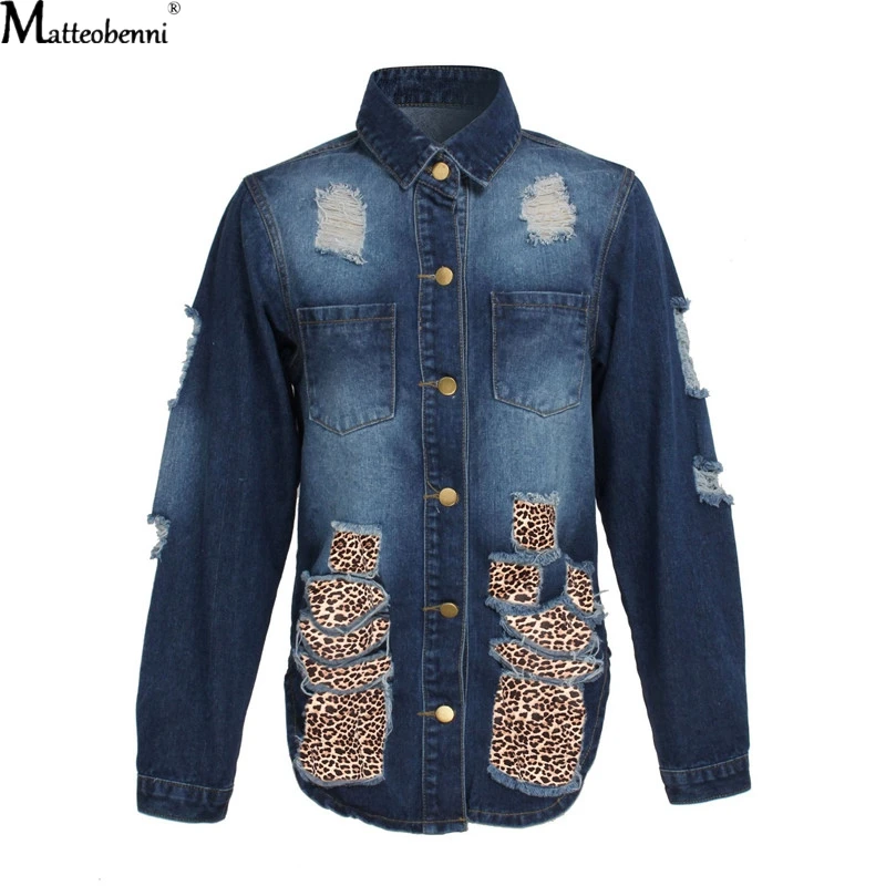 Autumn Women Sexy Ripped Patchwork Denim Jackets Vintage Casual Jean Jacket Long Sleeve Winter Female Coat Streetwear