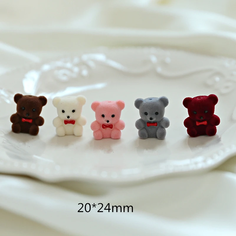 Diy jewelry earring/bracelet pendants accessory 20pcs/lot cute bear shape Flocking decoration handmade resin charms