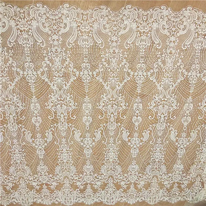 

Vintage Tulle Lace Fabric Gorgeous Sequined Flower Lace Fabric for Bridal Gowns, Wedding Dress or Evening Wear