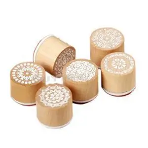 DIY 6pcs/SET Assorted Retro Vintage Floral Flower Pattern Round Wooden Rubber Stamp ScrapbookAA