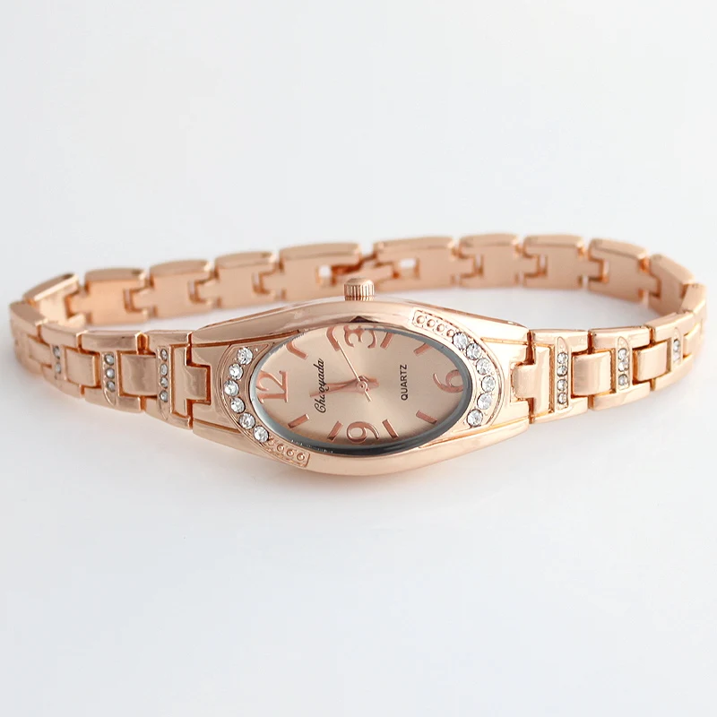 Unikalne moda kobiety ze stali nierdzewnej kwarcowy zegarek na rękę damskie kryształ górski bransoletka do zegarka zegarek