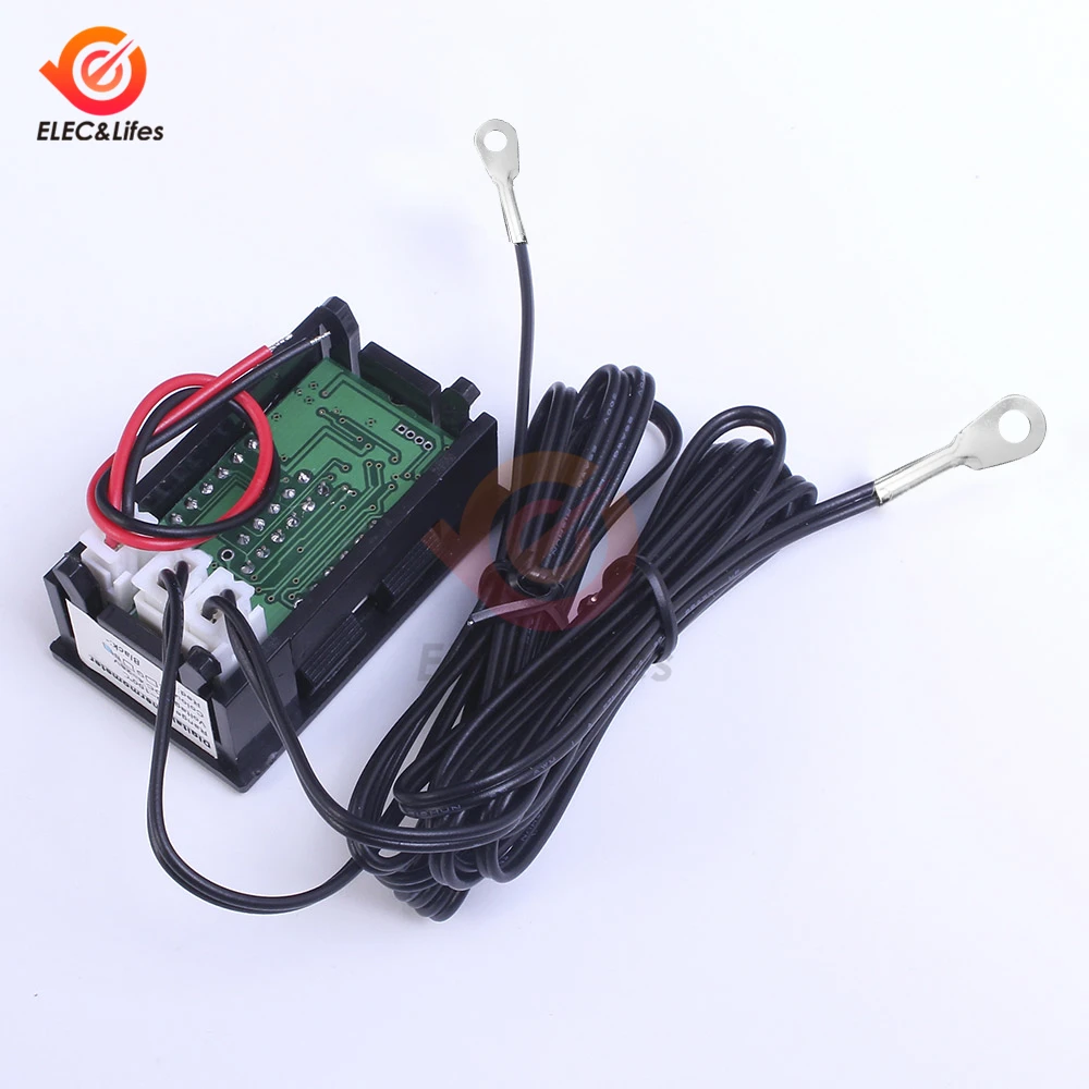 DC 12V 24V Digital Thermometer Temperature Sensor w/ Dual NTC Metal Waterproof Probe temperature tester DC 4-28V Car Room Indoor