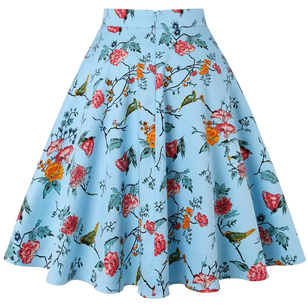 2023 50s 60s Retro Vintage Skirt Floral Printed Pin Up Rockabilly High Waist Skater Office Casual Women's Clothing For Party