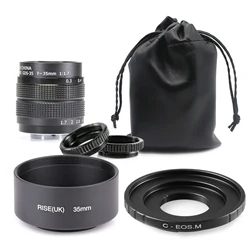35mm f/1.7 APS-C CCTV Lens+adapter ring+2 Macro Ring + Lens hood for Canon EF-M EOSM Mirroless Camera M1/M3/M5