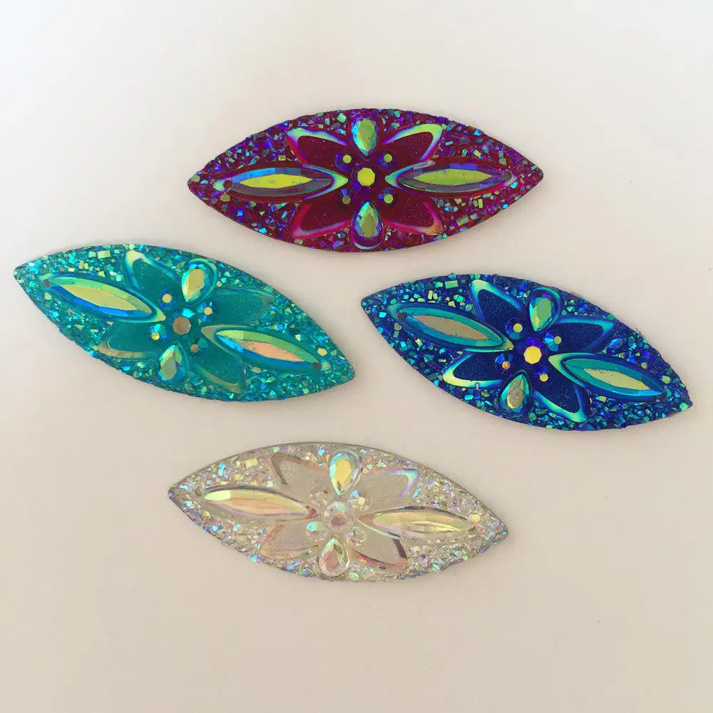 New 12PCS AB Resin Horse Eye Ore Flower Flatback Rhinestone Scrapbook Wedding 2 Hole DIY crystal Applique Craft Ornaments