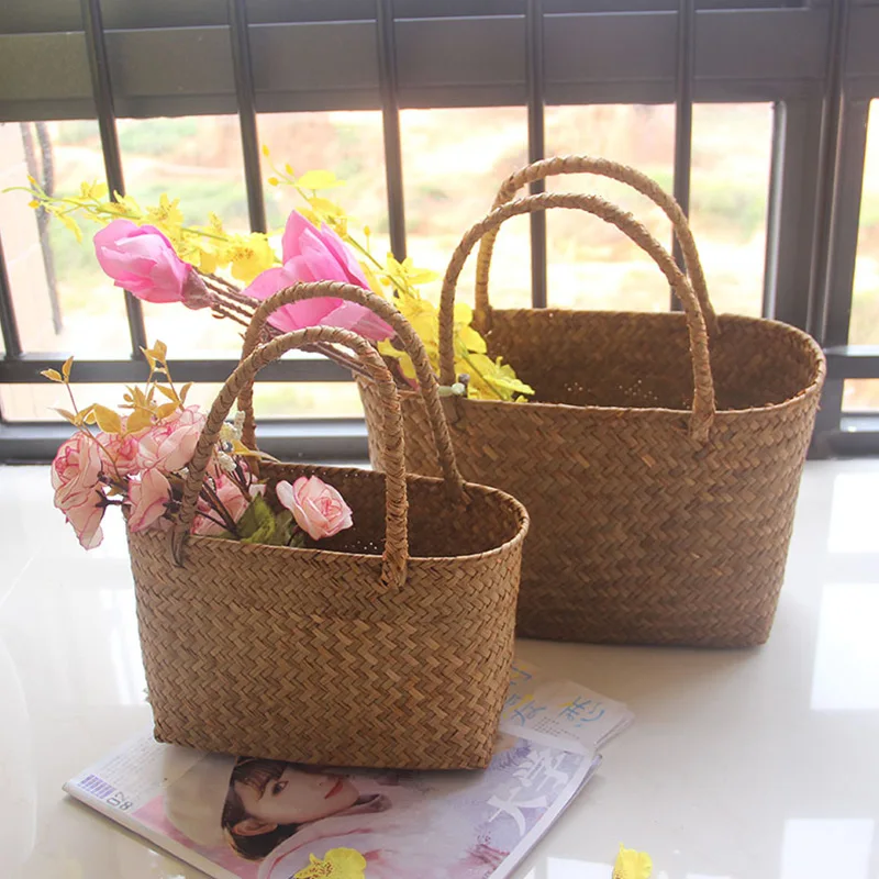 Seaweeds Woven Basket Flower Basket Garden Succulent Bag Flower Basket Crafts Storage Basket Women Handbag Summer Beach Bag New