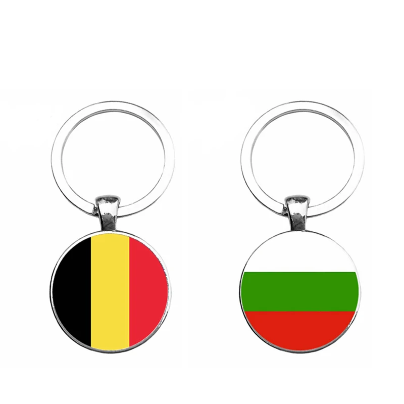 Classic National Flags Keychains Bulgaria Belgium Flag Glass Key Chain Car Bag Keyring Accessories