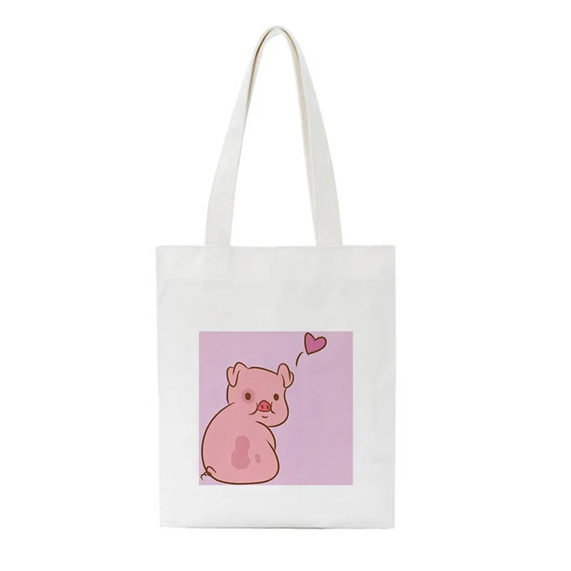 A Cute Pig Cartoon Shoulder Canvas Bags Harajuku Large Capacity Messenger Bag Casual Shopping Bag Handbag Cute Women Bag Purse