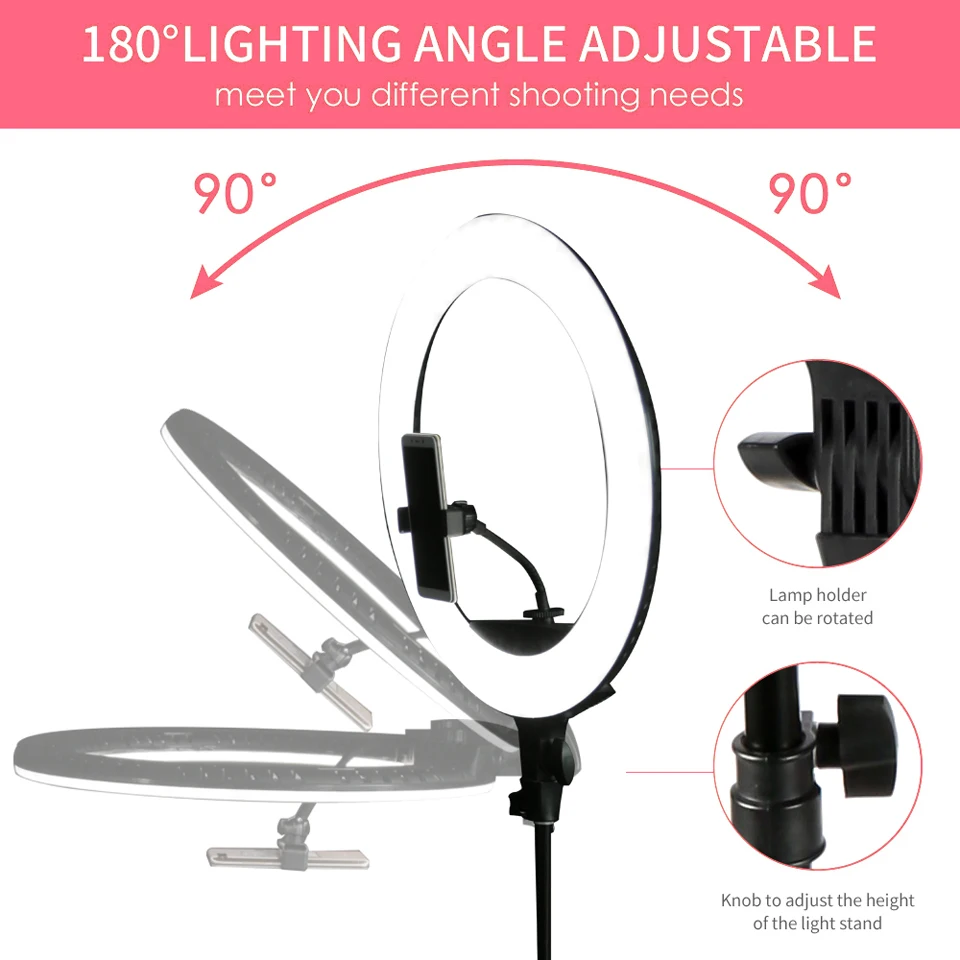 18 inch Selfie Ring Lamp Photography Lighting LED Ring Light with Tripod Stand Bracket for Photo Studio/Youtube/Video