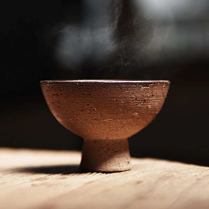 

|Raw rough pottery retro wood fired tea cup tea cup Kung Fu tea cup Zen Master Cup high foot cup Longquan celadon