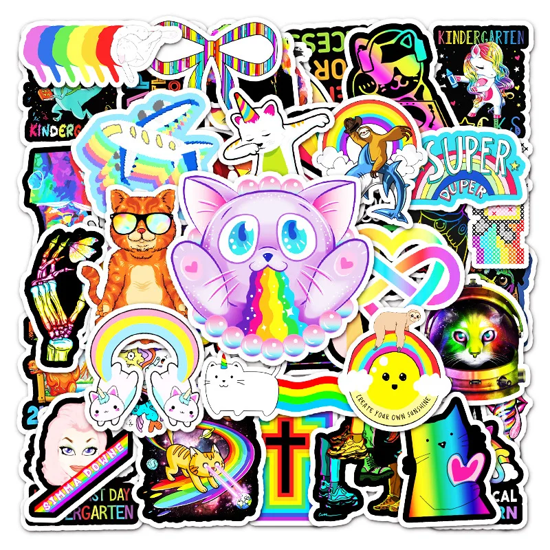 50/100PCS Colorful Rainbow Aesthetics Stickers Skateboard Motorcycle Laptop Guitar Phone Cool Graffiti Stickers Decal Kid Toy