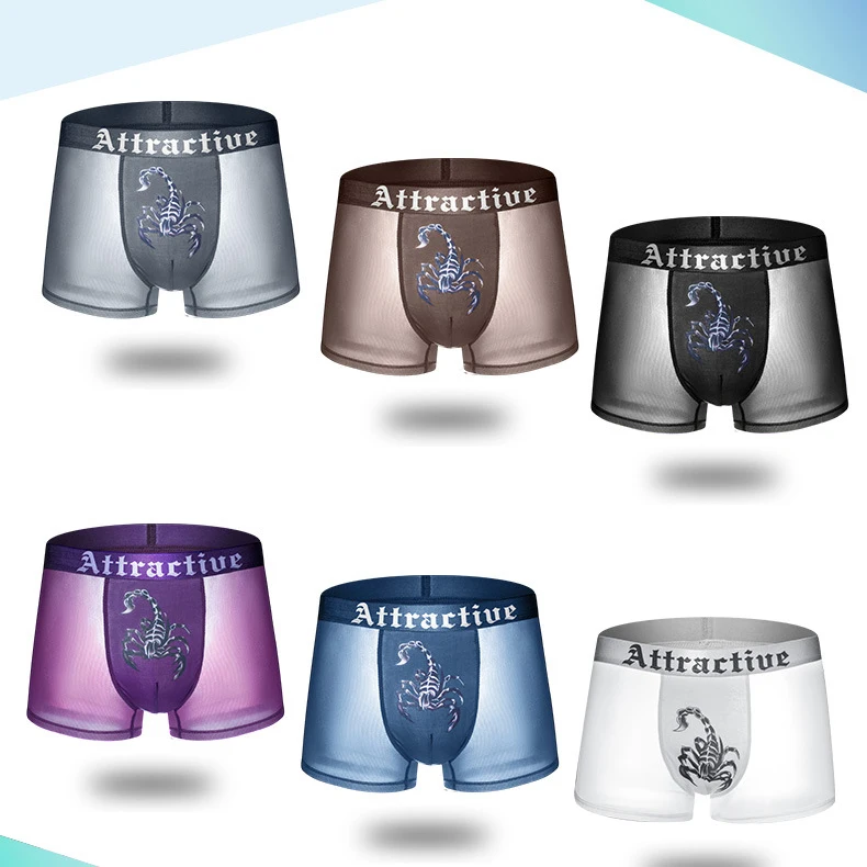 L-XXXL Boxers Mens Mesh Sheer Ultra-thin Underwear Shorts Boxer Sexy Transparent Underpants Breathable Male Trunks Cueca Panties