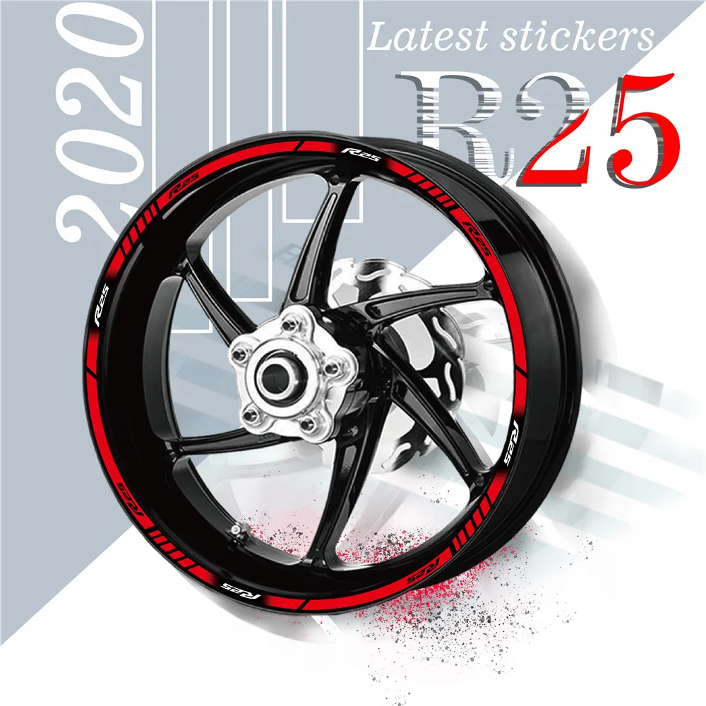 

Motorcycle front and rear rims cover outer rim stickers 20 stripes Reflective wheel tire decal For YAMAHA R25 r25