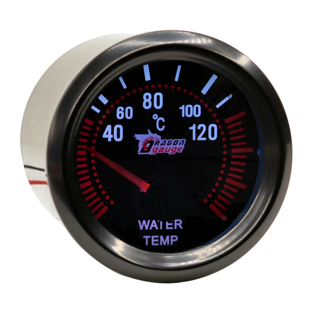 Dragon 52mm Black Shell Auto Pointer Water Temp Gauge 40-120 Celsius Temperature Meter For Car White Light
