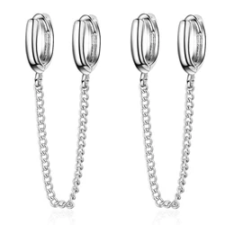 925 sterling silver earring fashion personality double pierced hole chain ear bone simple wild trend boy girl silver ear jewelry