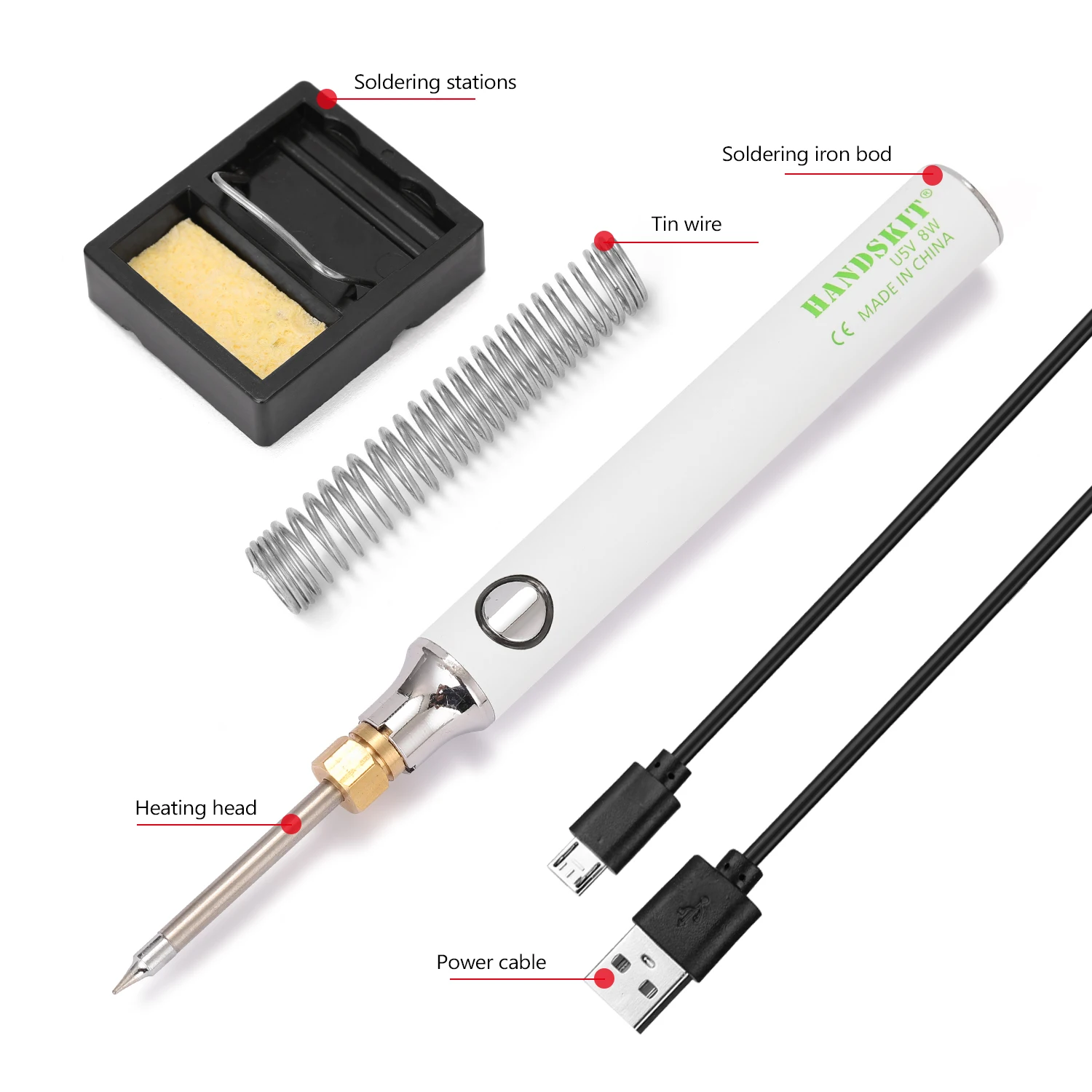 

HANDSKIT USB Charging Soldering Iron Temperature Electric Soldering Iron Kit with Soldering Stand Soldering Wire 5V8W Adjustable