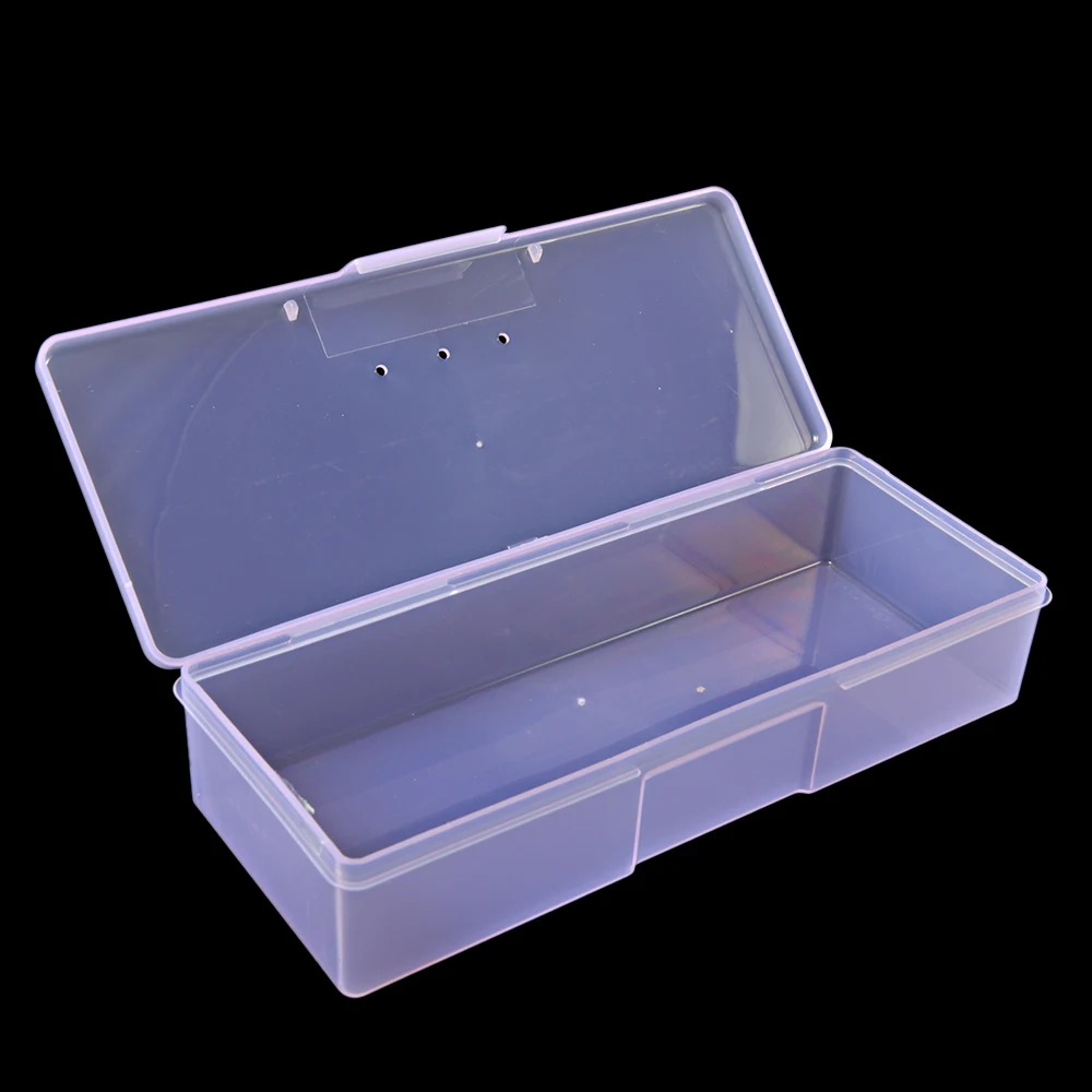 Nail Art Rectangle Plastic Transparent Storage Box Nail Rhinestone Files Container Case 190x70x39mm