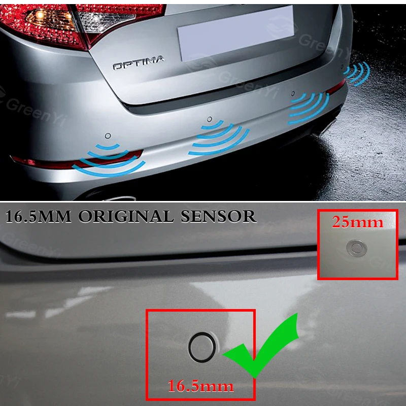 GreenY Original 13mm plane sensor for rear bumper, adjustable depth 16mm parking sensor to assist rear radar bumper system