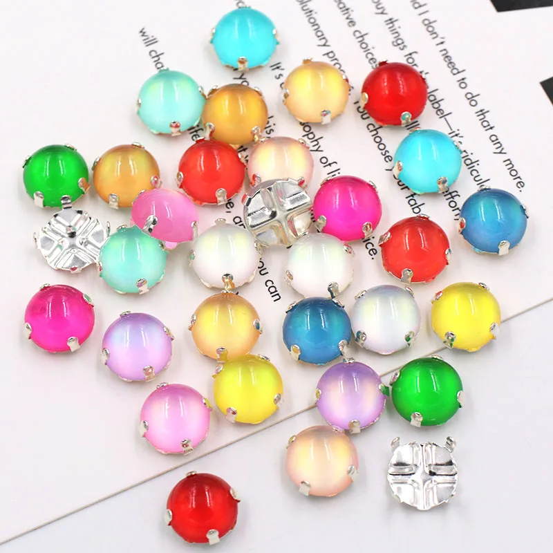 New Arrivals Round Shape Glossy Resin Imitation Opal Flatback Rhinestones Claw Setting Sew On Clothes/Dress/Bags/Shoes