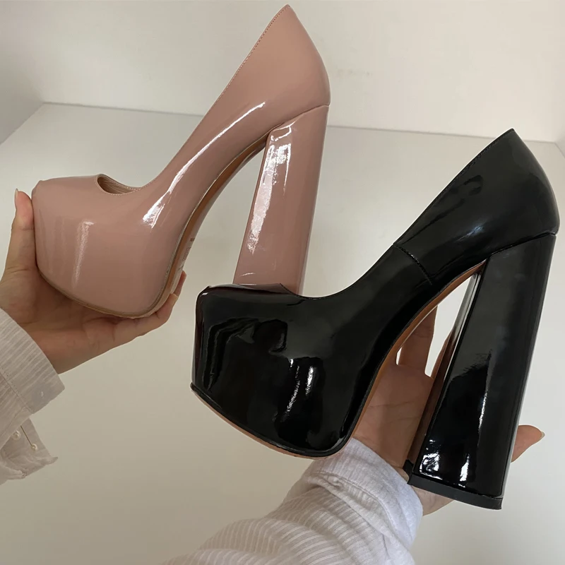 Womens Round Toe Platform 15CM~16CM Chunky High Heels Ankle Strap Dress Hoof Thick Heels Shoes Big size