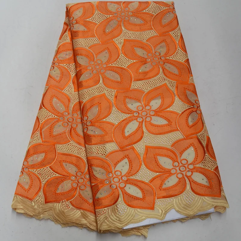 

(5yards/pc) orange Swiss voile lace fabric orange African cotton lace fabric high quality with neat embroidery for dress CLP247