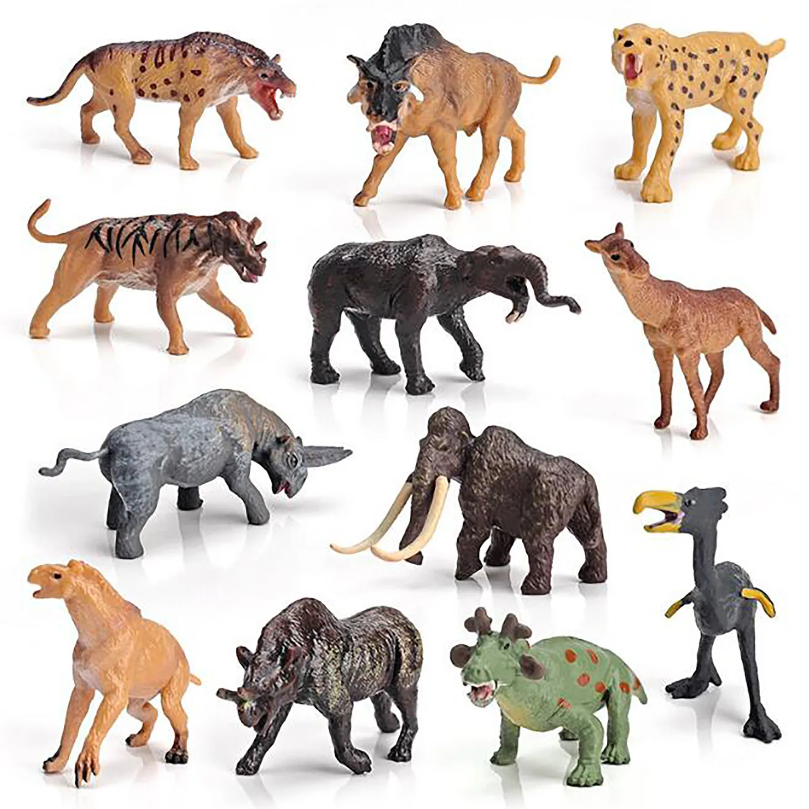 Mini Prehistoric Mammal Toy Set 12 Of Animal Dolls Wild Animal Long Haired Saber Toothed Model Doll Children's Gift Miniatures B