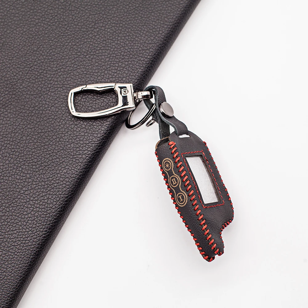 

A9 Functional genuine leather key cover for Starline A6 A9 A8 Two-Way Car Alarm Starline Remote Control LCD Keyring shell