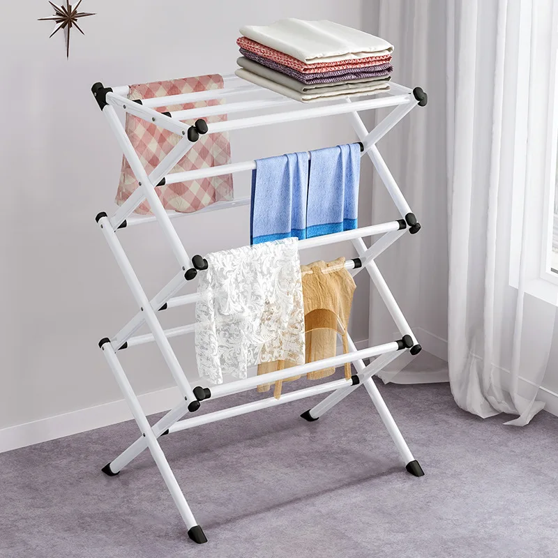 

Foldable Metal Coat Rack Portable Living Room Drying White Towel Shelf Clothing Floor Easy Assembled Clothes WF1105