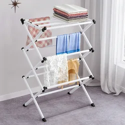 Foldable Metal Coat Rack Portable Living Room Drying  White Towel Shelf Clothing  Floor Easy Assembled Clothes WF1105