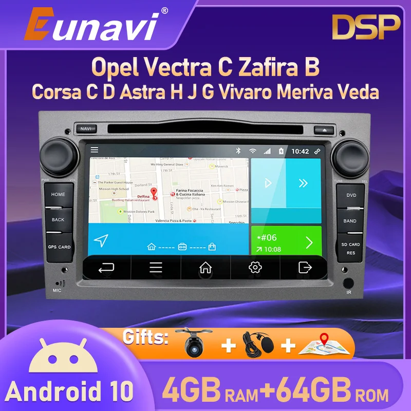 Eunavi 2din Android 10 Car DVD Radio Stereo GPS For Opel Astra H G J Vectra Antara Zafira Corsa Vivaro Meriva Veda DSP TDA7803A