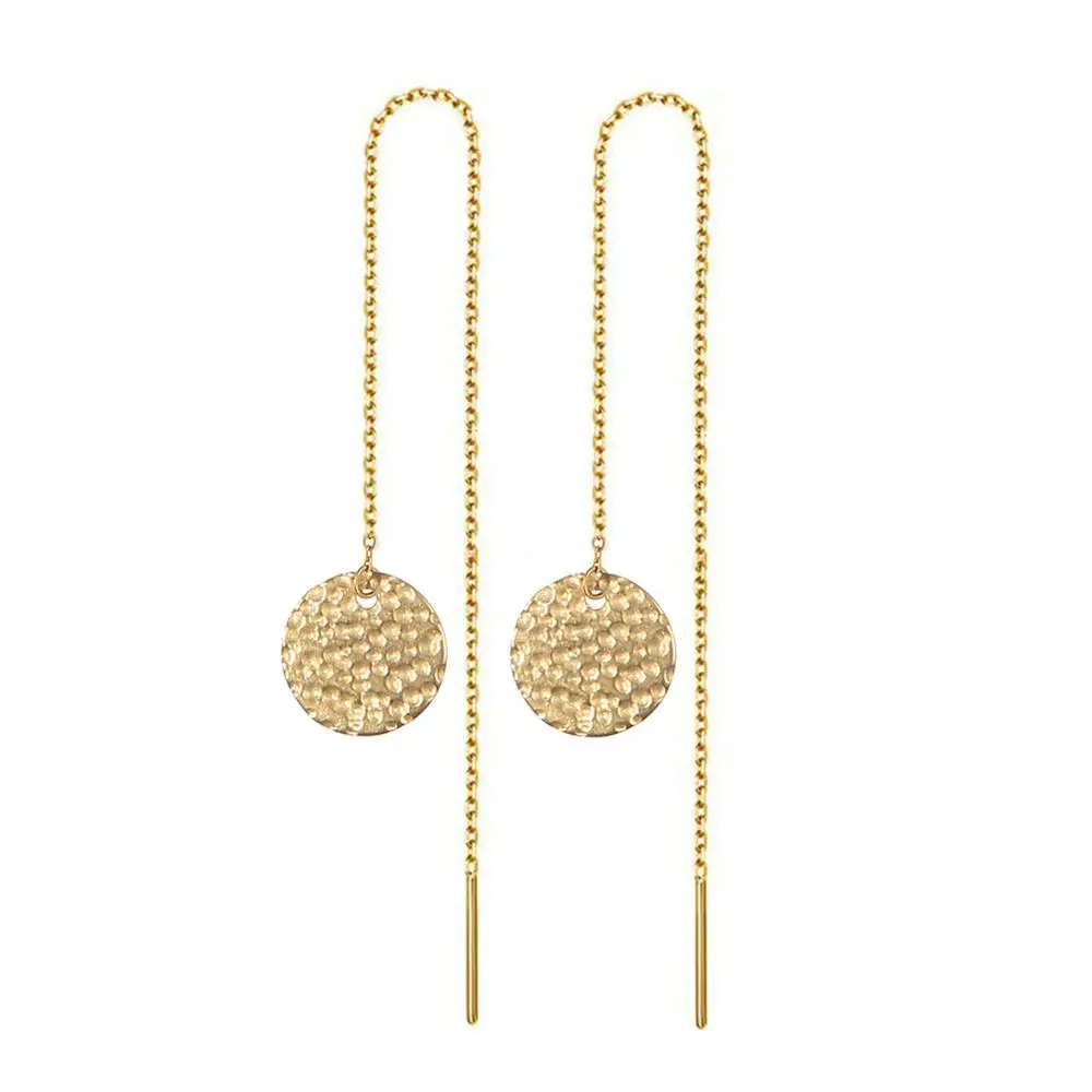 Korean Women's Long Earring Gold Color Stainless Steel Geometry Charm Pendent Chain Tassel Earrings For Women Jewelry