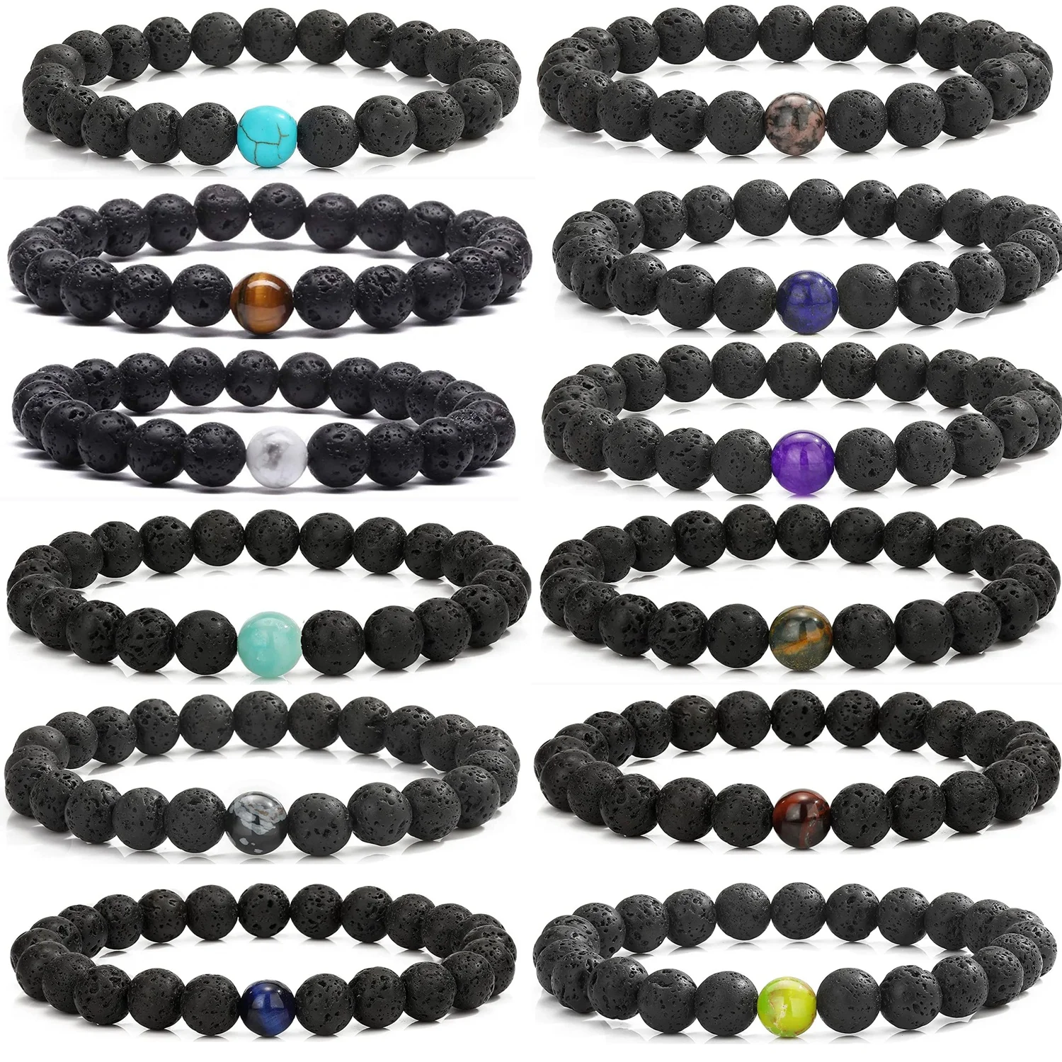 Natural Lava Rock Stone Bead Essential Oils Anxiety Aromatherapy Diffuser Elastic Stretch Yoga Stress Relief Bracelets Jewelry