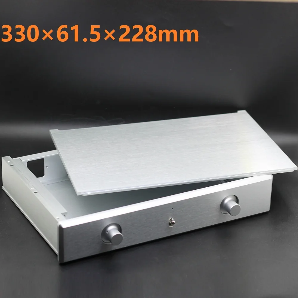 330×61.5×228mm CNC Anodized Aluminum DAC Enclosure Headphone Amp Housing Power Amplifier Chassis DIY Audio Home Desk Shell Rear