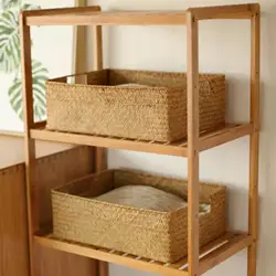 Large Home Storage Basket Box Grass Woven Rectangular Storage Container Sundries Kitchen Drawer Organizer