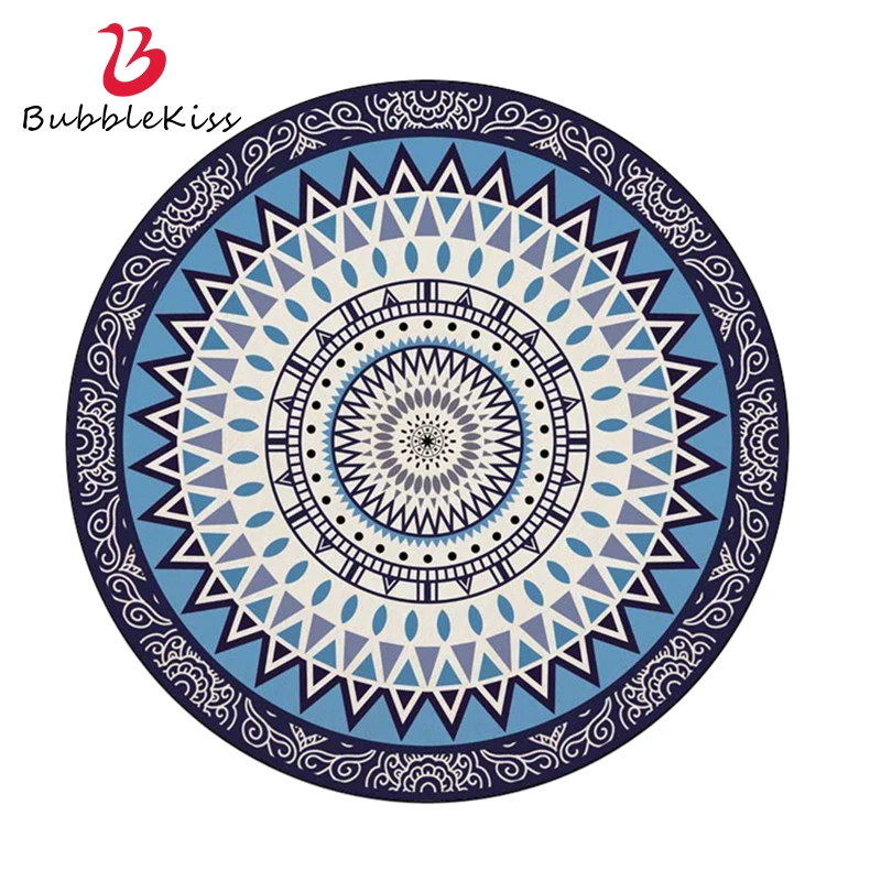 Bubble Kiss Ethnic Style Round Carpet Color Geometric Printed Rugs For Living Room Fashion Anti Slip Bedroom Area Decoration Pad