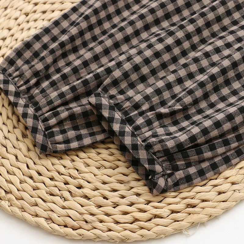 Women Plus Size 2021 Fall And Spring Clothing Trendy Round Collar Shirt Long Sleeves Checkered Pattern Widen and Fatten Large