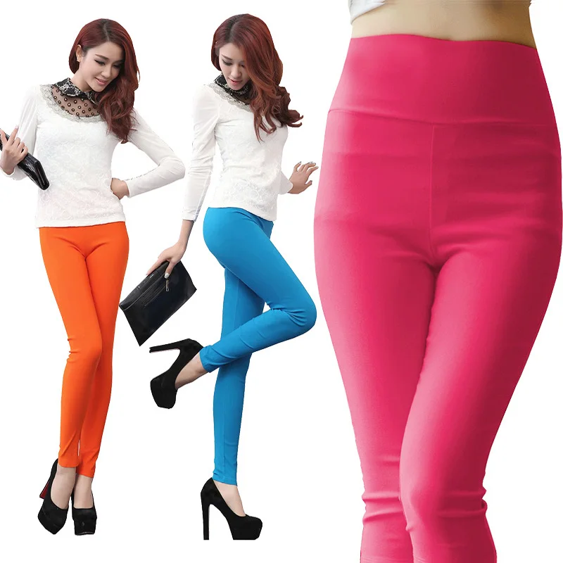 Elastic High Waist Push Up Leggings Women Out Wear Spring Autumn Thin Pencil Pants Candy-colored Trousers Legins Leggings Mujer