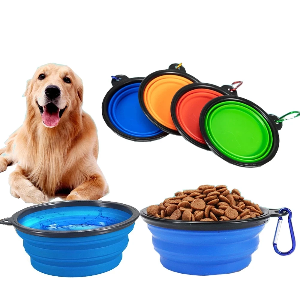 Pet Bowl Foldable Water Bowl Outdoor Travel Portable Folding Pet Bowl Camping Mountaineering Belt Buckle Rubber Pet Products