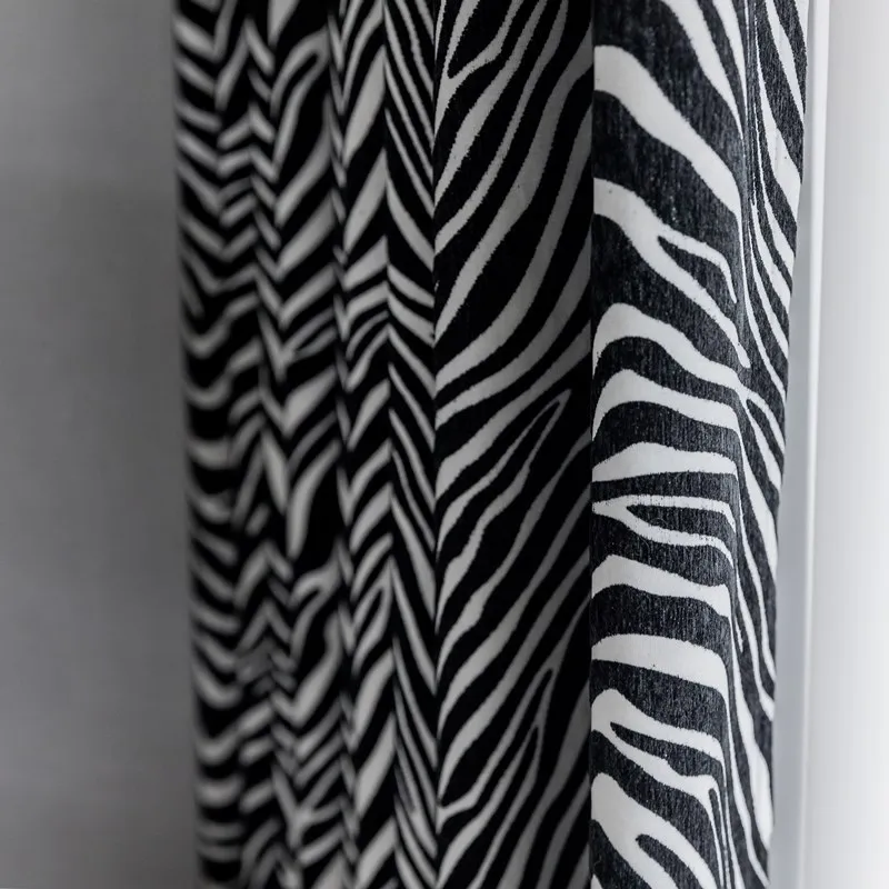 

Custom curtain modern Nordic Simplicity Chenille Jacquard Zebra pattern shading bedroom thick blackout curtain tulle yarn M974