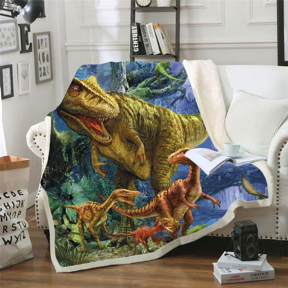 BeddingOutlet Dinosaur Sherpa Blanket Jurassic Printed Duvet For Children Stegosaurus Plush Blanket Boys Cartoon Bedding 003