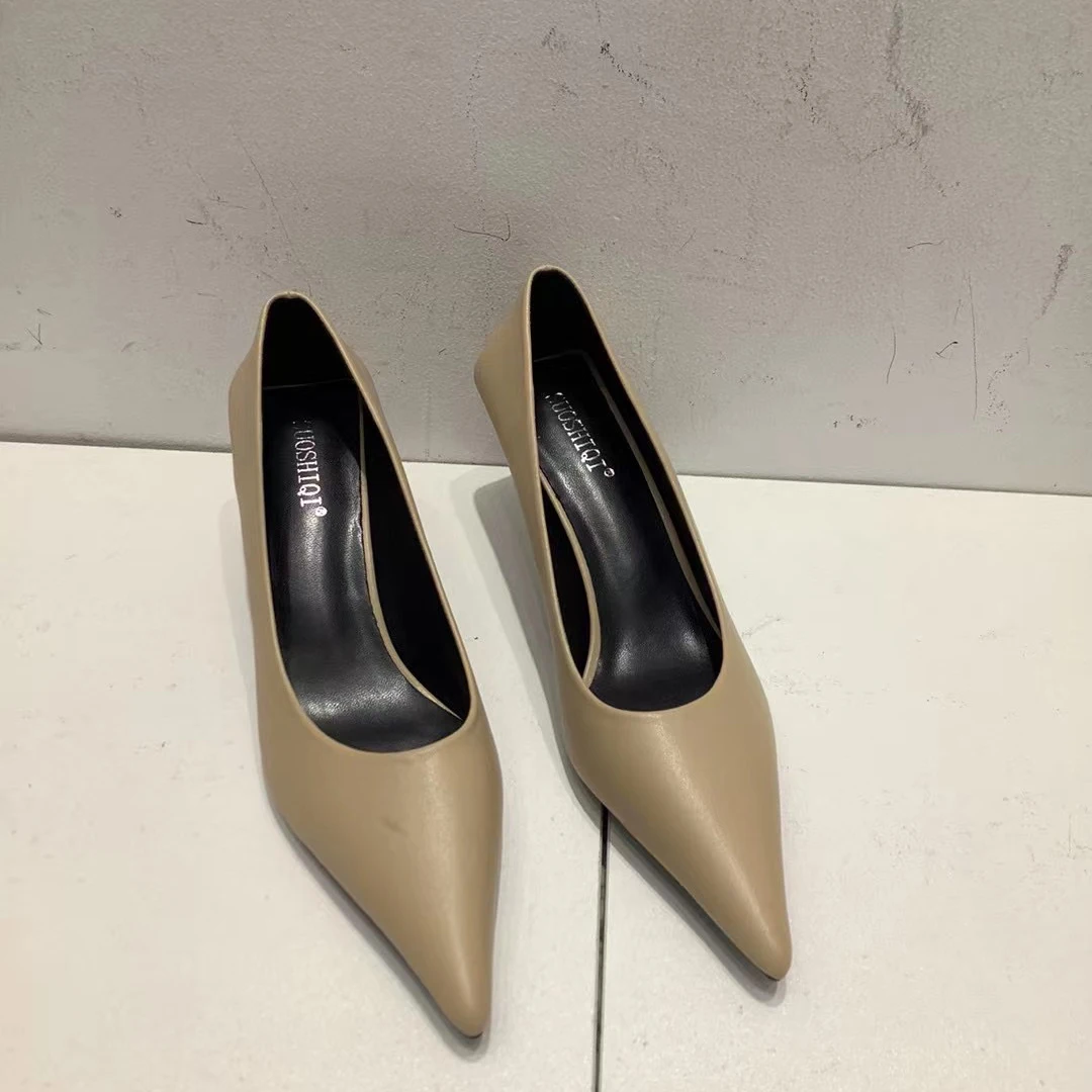 Pointed Toe Women Pumps 2022 New Arrivals Black/White/Khaki/Green/Pink Shallow Slip On Thin High Heels Pumps Office Shoes Woman