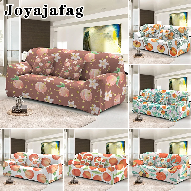 Sweet Peach Pattern Sofa Cover Sectional Corner Cartoon Couch Covers 1/2/3/4 Seater For Living Room Washable Elastic Slipcover