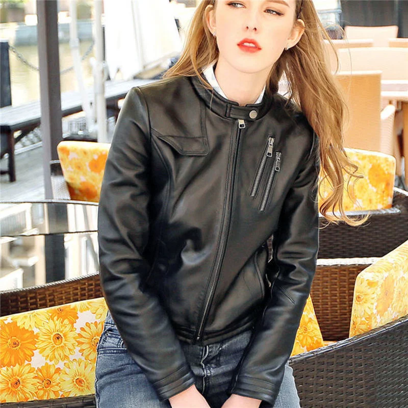 Genuine Leather Jacket Women Motorcycle 100% Real Sheepskin Slim Fit Fashion Soft Sheep Skin Coat Outerwear jaqueta de couro