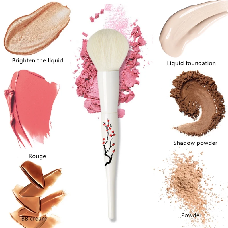 Pruim Gedessineerde Make-Up Kwasten Crème Voor Foundation Poeder Borstel Set Zachte Blush Borstel Professionele Grote Cosmetica Make Up Tool