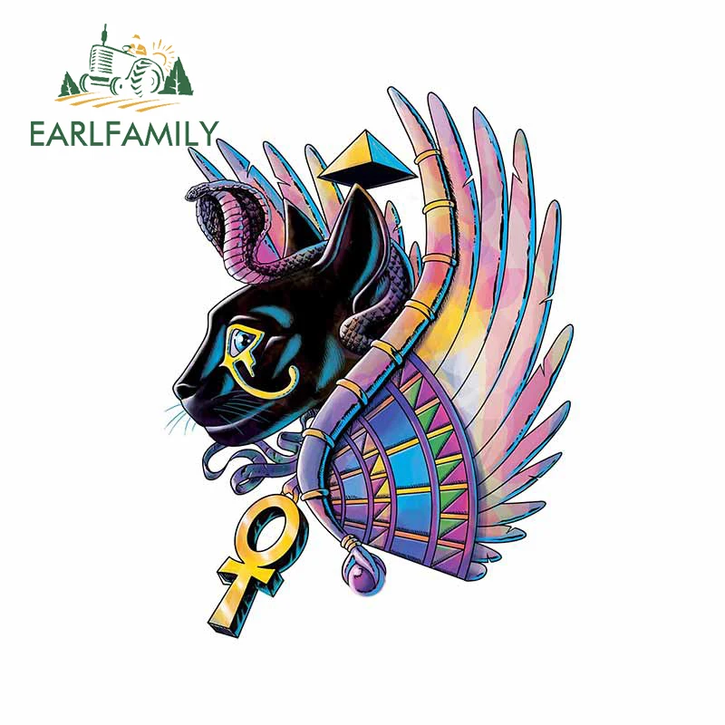 EARLFAMILY 13cm x 9.8cm for Egyptian Cat Animal Car Stickers Waterproof Scratch-proof Custom Printing Window Graffiti Stickers