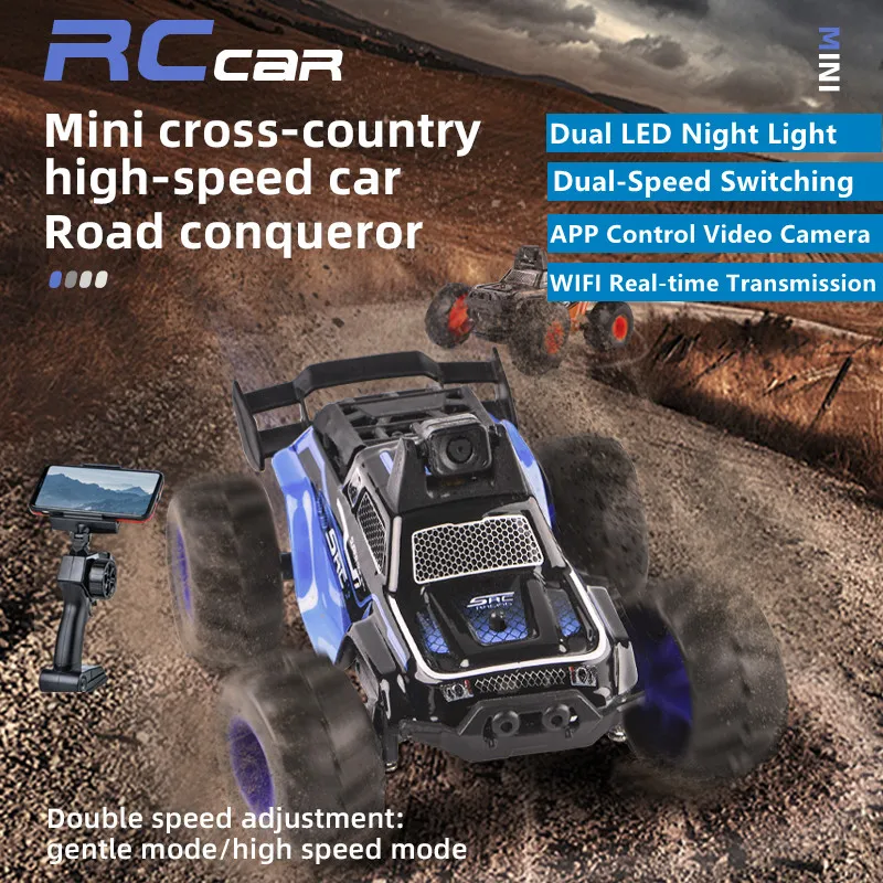 Mini 1:32 High-Speed RC Car 25KM/H WiFi Real-Time Video LED Light Dual-Speed Switching APP Control Off-Road Remote Control Car