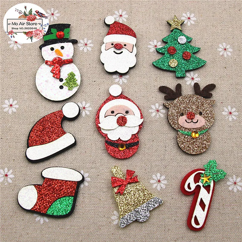 Non-woven Cloth Sequins patches Christmas tree/snowman/bell/reindeer Appliques for clothes Sewing Supplies diy craft ornament